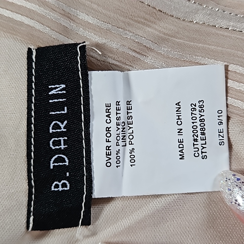 NWT B. Darlin Metallic Surplice Dress Long Sheer Sleeves [size 9/10] - Picture 4 of 8